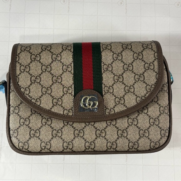 Gucci Handbags - Gucci Tan and Brown Crossbody Bag with Red and Green Accent